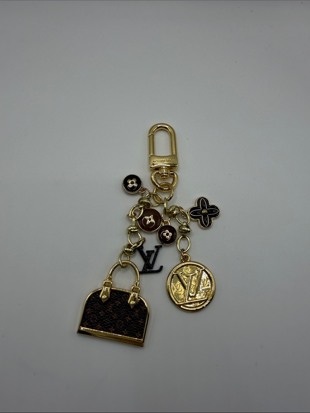 1405. Gold & Brown Monogram Charm Key Chain or Bag Charm.